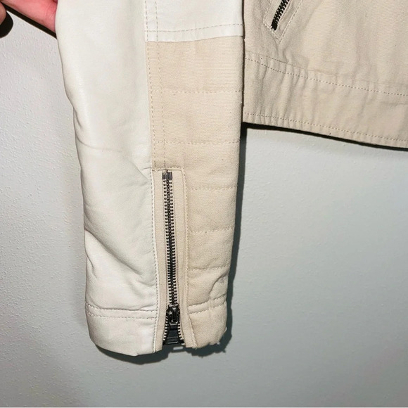 Express Cream & Tan Contrast Full Zip Leather Jacket Small Women’s - Picture 5 of 12